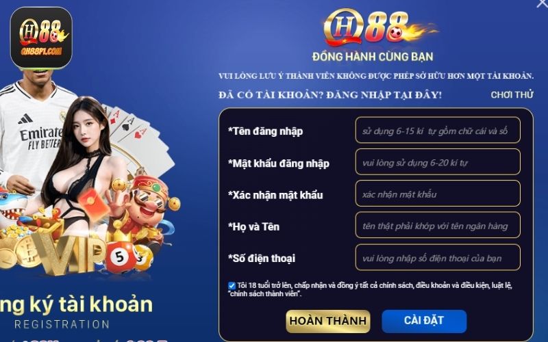 Người chơi tiến hành điền đầy đủ thông tin đăng ký